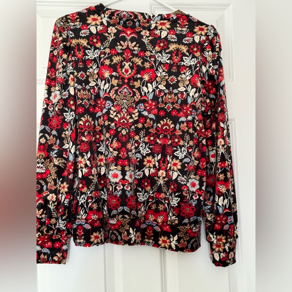 LOFT Red Pink Floral Puff Sleeve Blouse